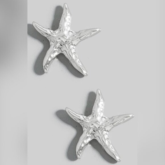 1 LEFT!! SILVER STARFISH STUD EARRINGS - Picture 1 of 1